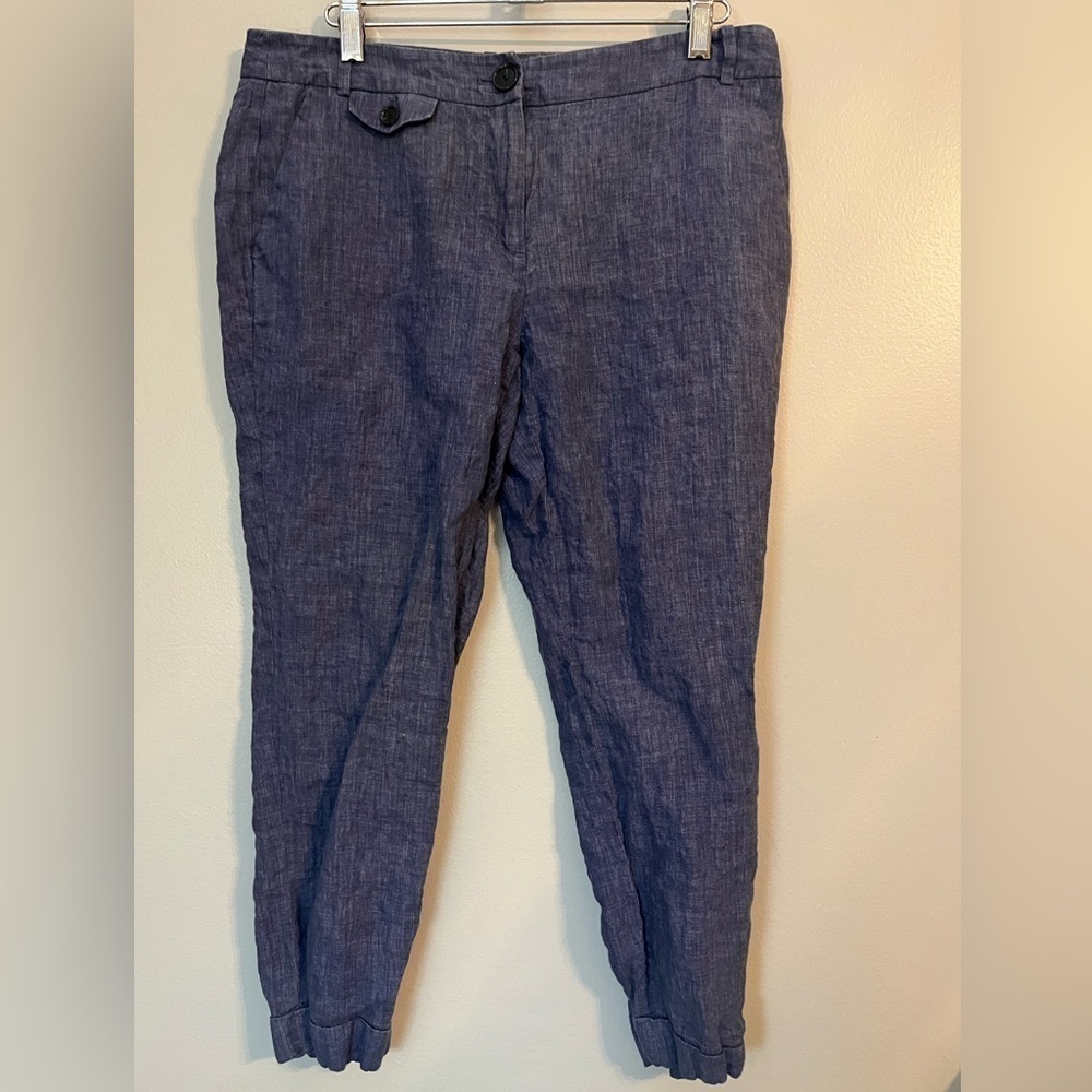 NWOT Ann Taylor LOFT Marisa 100% Linen Blue Cropped Trousers Size 6